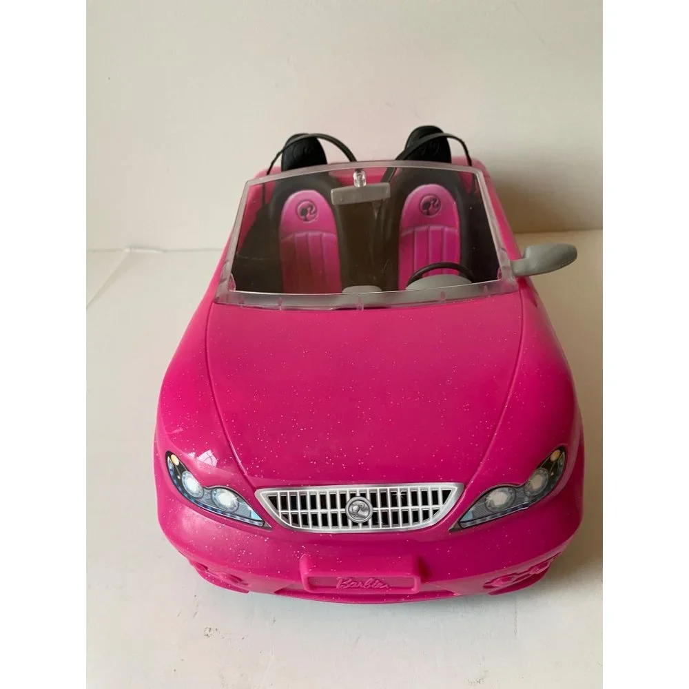 Barbie's sports car hot pink convertible doll size two seats glitter Mattel 2013